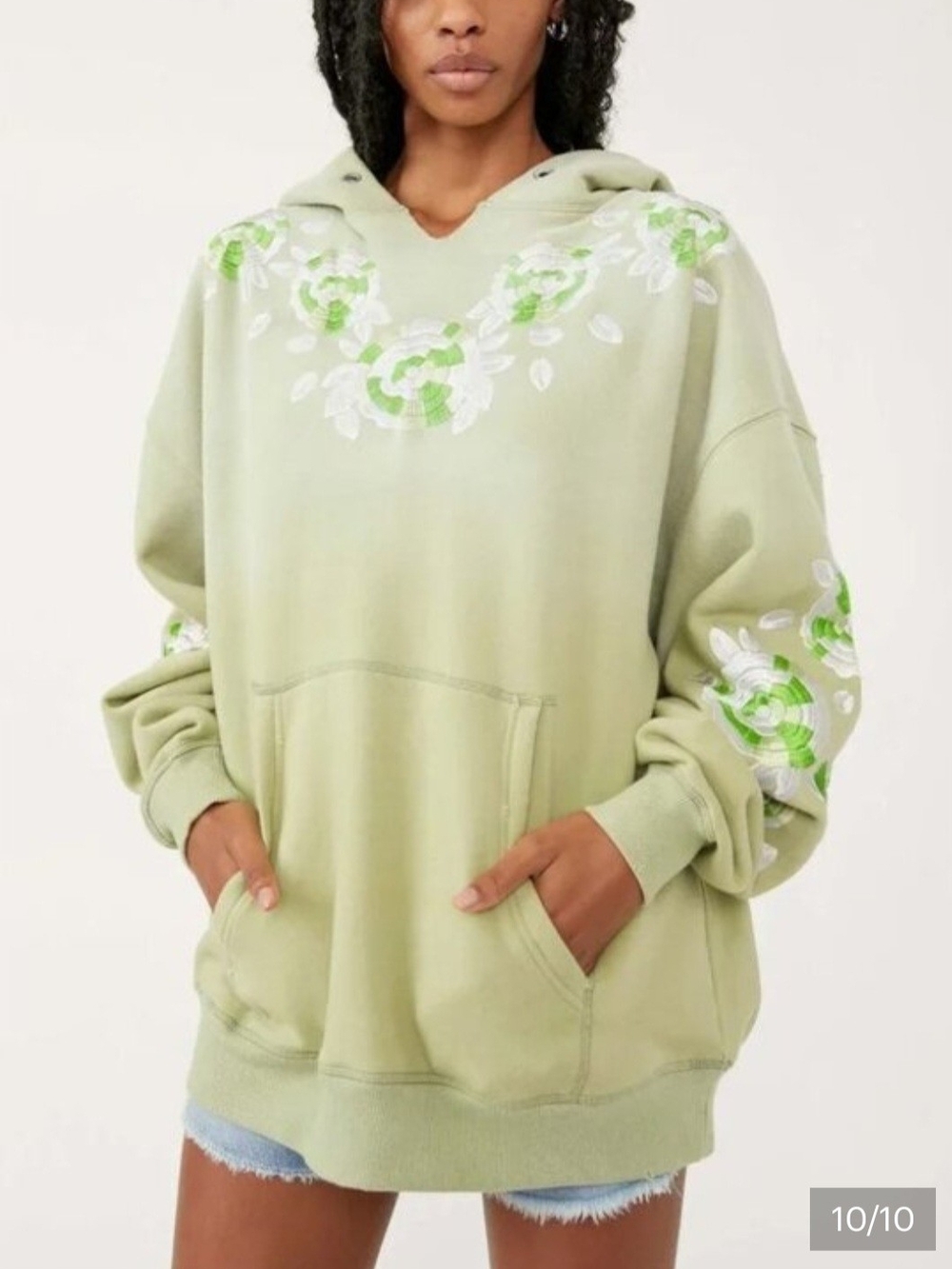 We The Free "Made" Floral Embroidered Hoodie XS Oversized Boho Sweatshirt FP - Picture 2 of 13